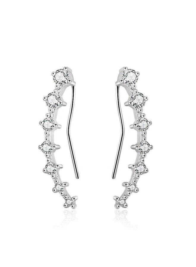 WZNBBOY 925 Sterling Silver Ear Cuffs Sparkling 7 Crystals Ear Crawler Earrings Cubic Zirconia Climber Cartilage Ear Wrap Hypoallergenic Earring for Women - Image 1